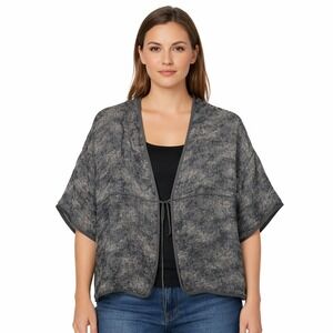 Eileen Fisher System Boxy Linen Gauze Jacquard Jacket Silk Trim Size M
